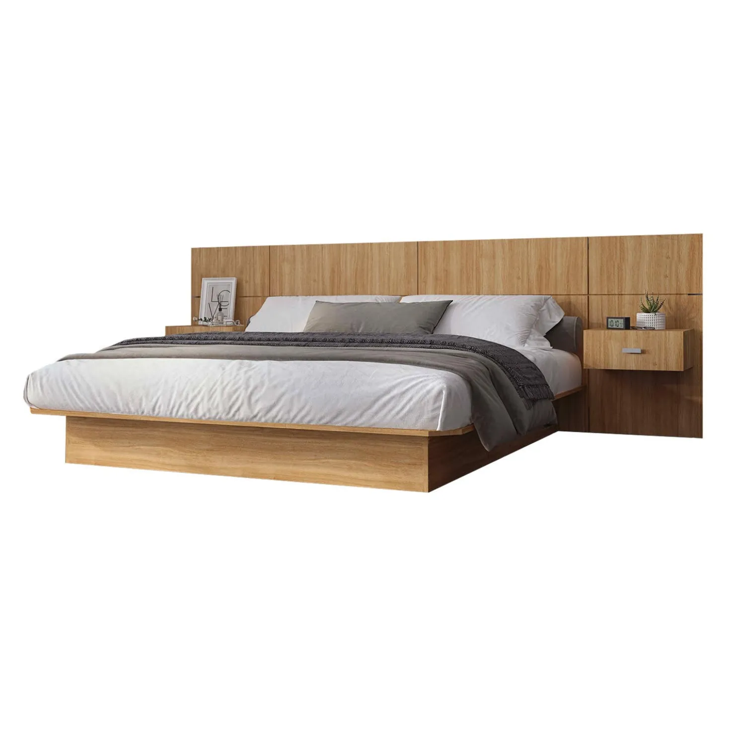 Lit double avec panneaux et tables de chevet (54")