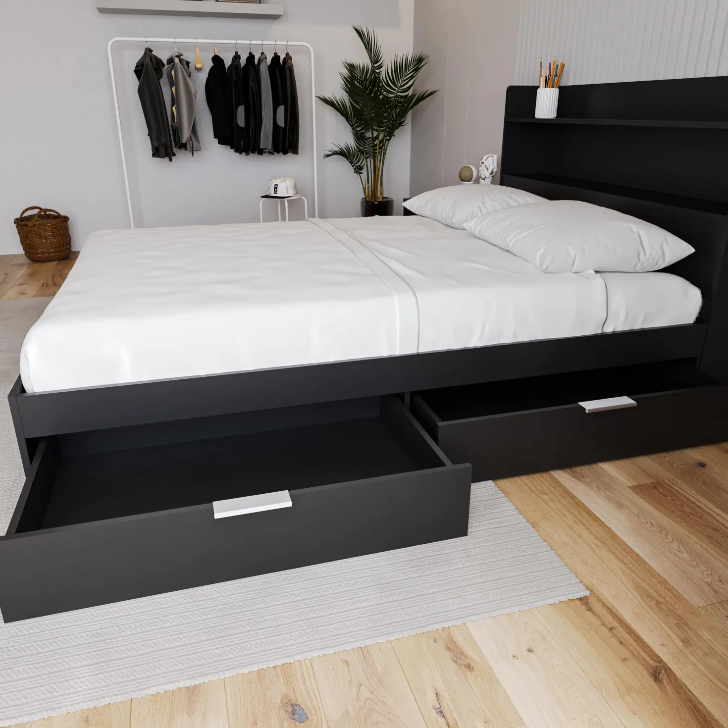 Lit double avec rangement 2 tiroirs (54") - Nexera