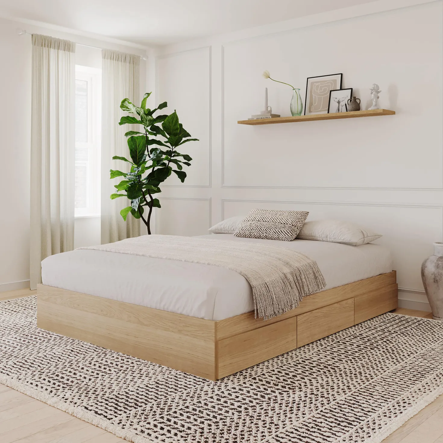 Lit double avec rangement 3 tiroirs (54") - Nexera