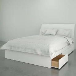 Lit double avec rangement 3 tiroirs et tête de lit (54") - Nexera