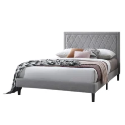 Lit double en tissu avec tête de lit (54")