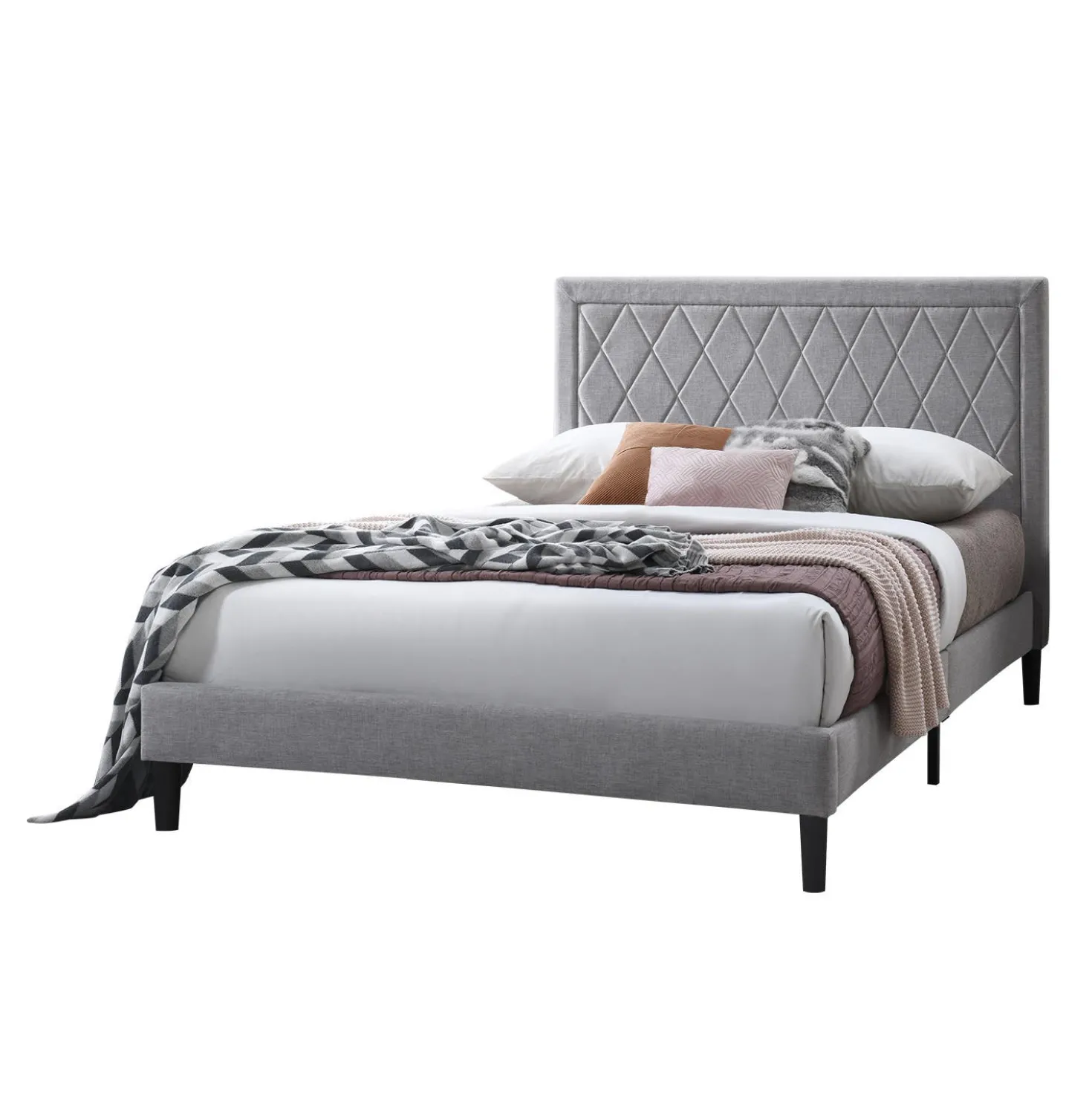 Lit double en tissu avec tête de lit (54")