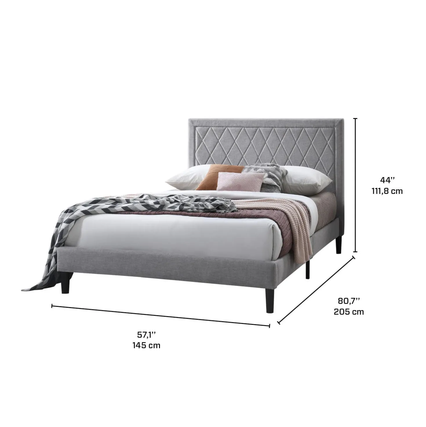 Lit double en tissu avec tête de lit (54")