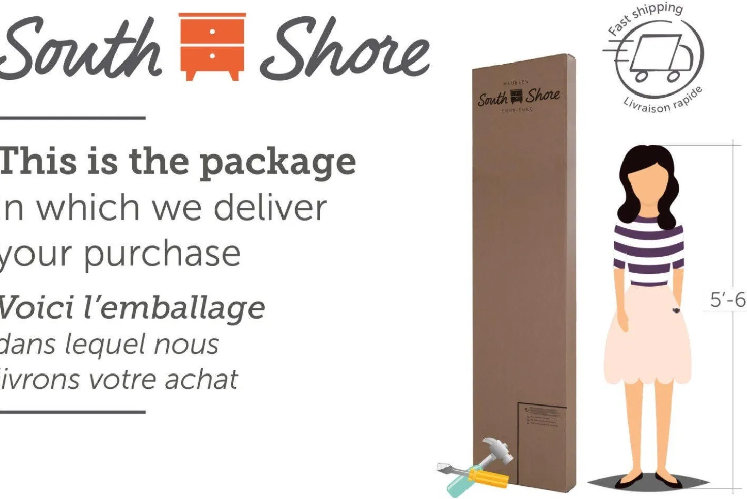 Lit double/queen avec rangement 1 tiroir (54"/60") - South Shore