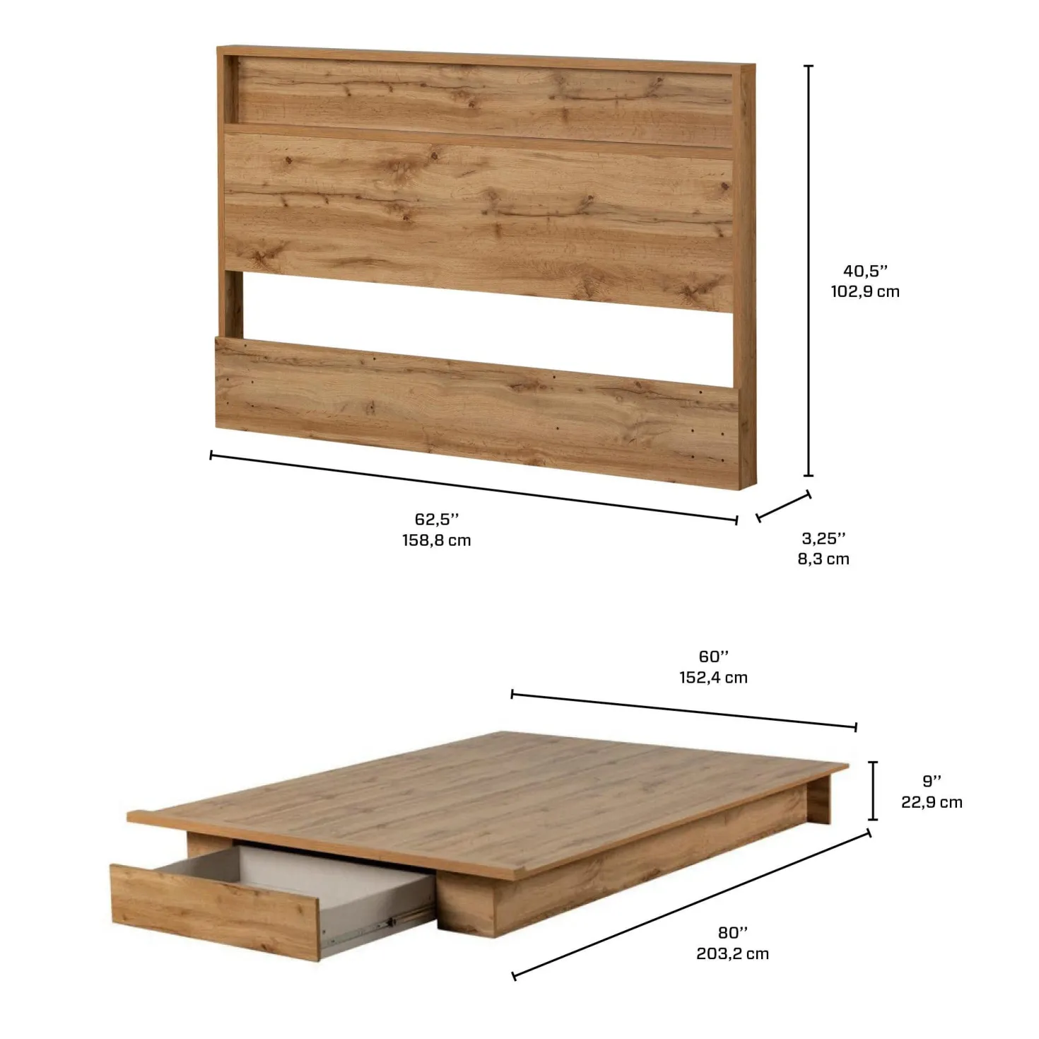 Lit double/queen avec rangement 1 tiroir et tête de lit (54"/60") - South Shore