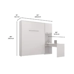 Lit escamotable queen, armoires de rangement et bureau - blanc