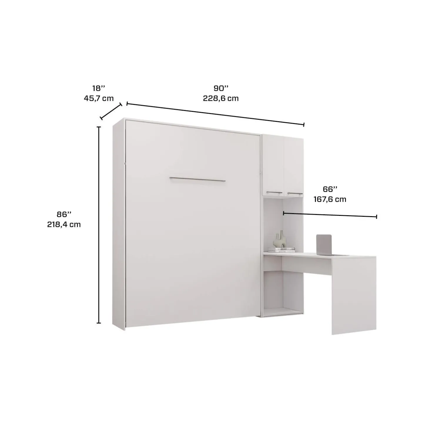 Lit escamotable queen, armoires de rangement et bureau - blanc