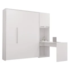 Lit escamotable queen, armoires de rangement et bureau - blanc