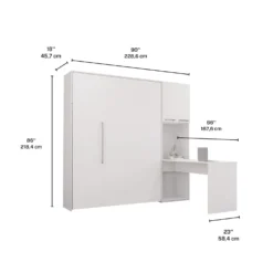 Lit escamotable queen, armoires de rangement et bureau - blanc