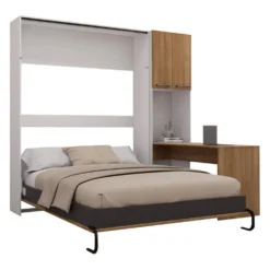 Lit escamotable queen, armoires de rangement et bureau - brun