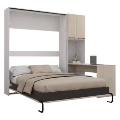 Lit escamotable queen, armoires de rangement et bureau - gris