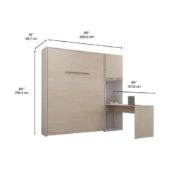 Lit escamotable queen, armoires de rangement et bureau - gris