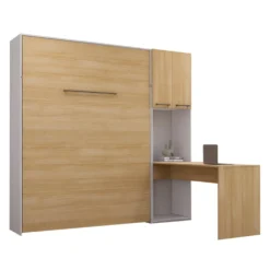 Lit escamotable queen, armoires de rangement et bureau - naturel