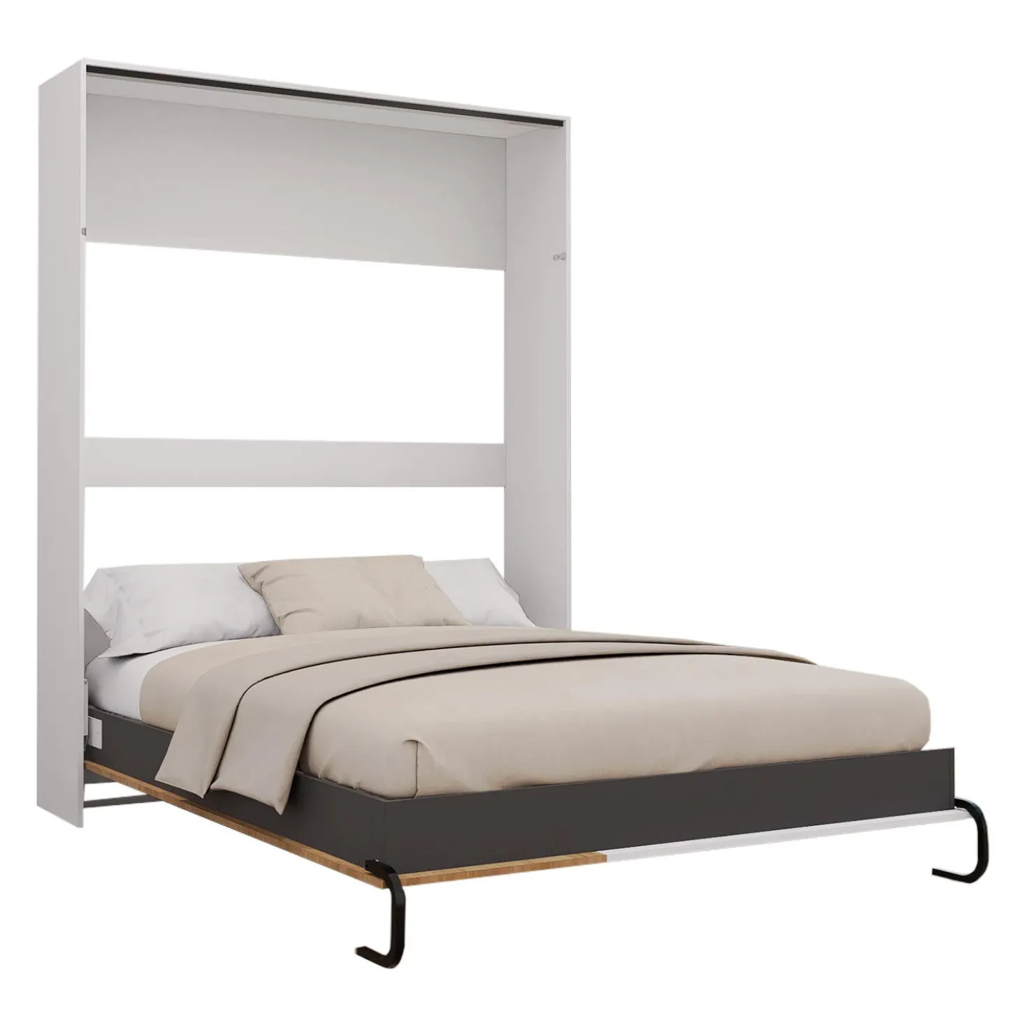 Lit escamotable queen - blanc et brun