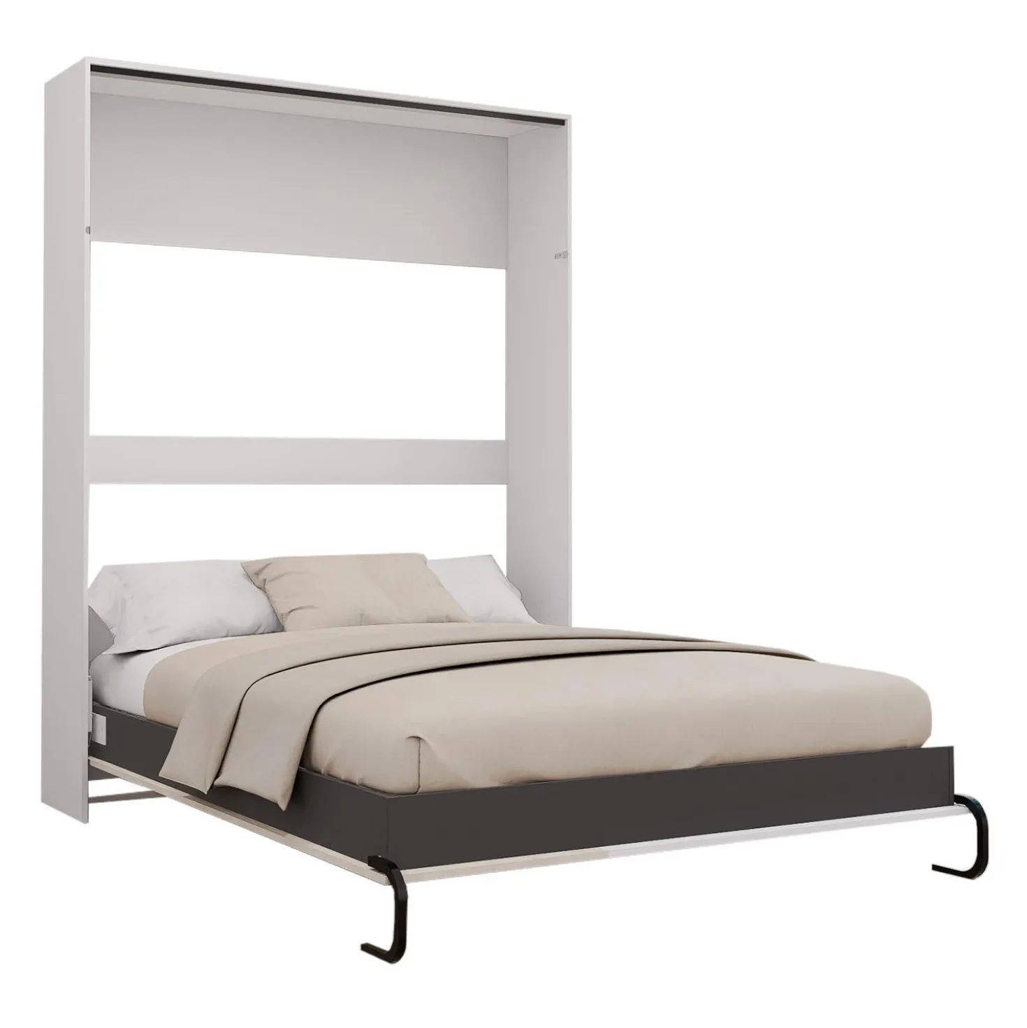 Lit escamotable queen - blanc et gris