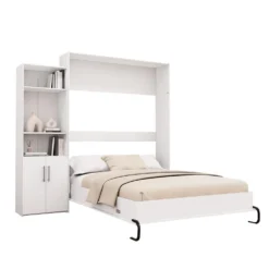 Lit escamotable queen et unité de rangement - blanc