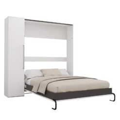 Lit escamotable queen et unité de rangement - blanc