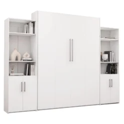 Lit escamotable queen et unités de rangement - blanc