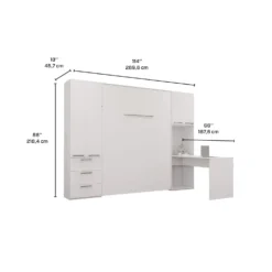 Lit escamotable queen, unités de rangement et bureau - blanc