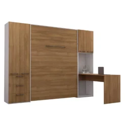 Lit escamotable queen, unités de rangement et bureau - brun