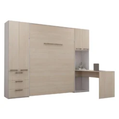 Lit escamotable queen, unités de rangement et bureau - gris