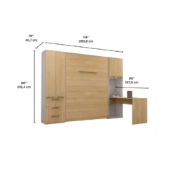Lit escamotable queen, unités de rangement et bureau - naturel
