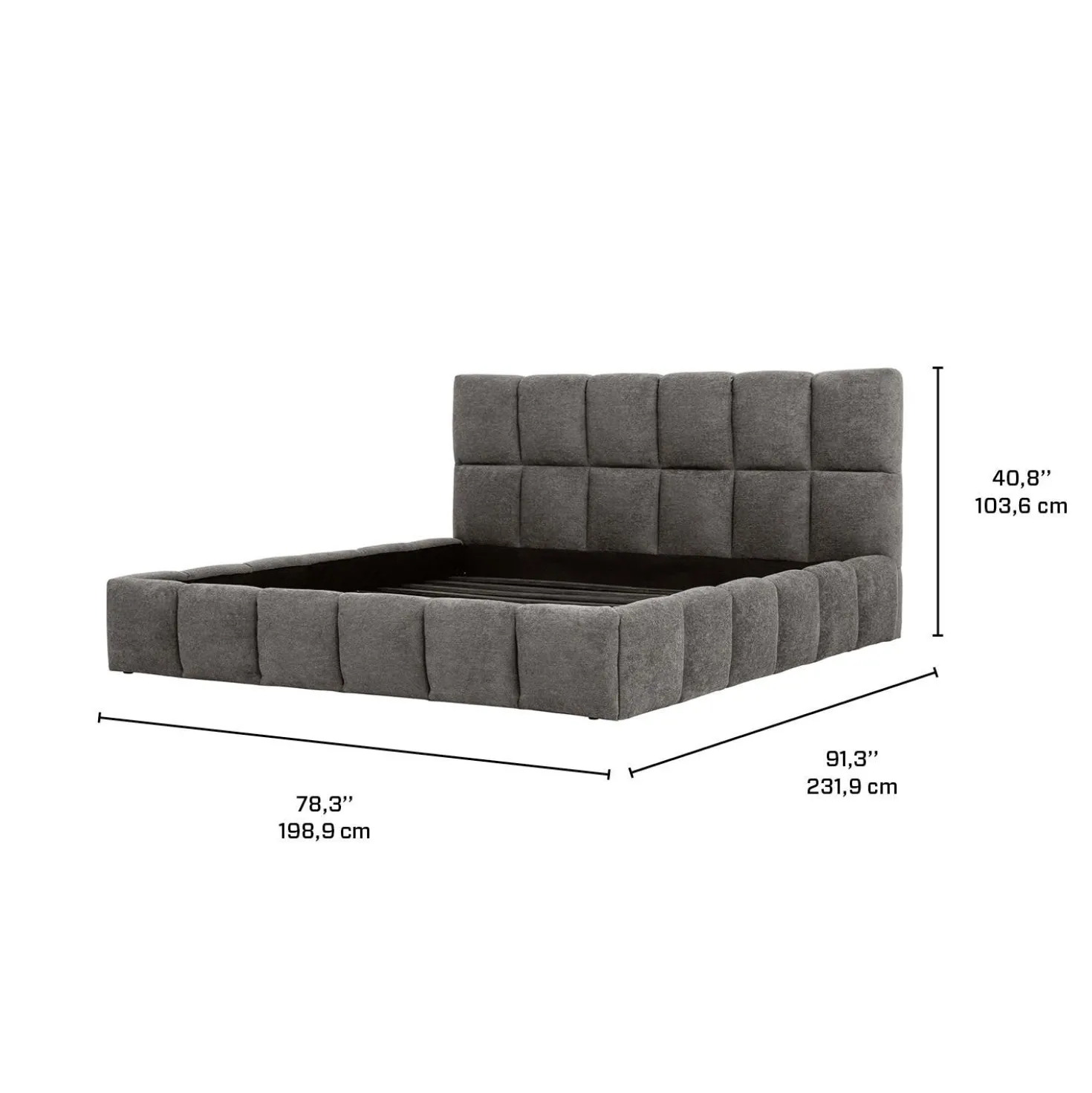 Lit king de style guimauve (78") - gris