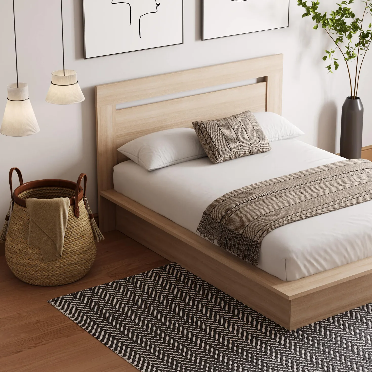 Lit plateforme double avec tête de lit (54") - Nexera