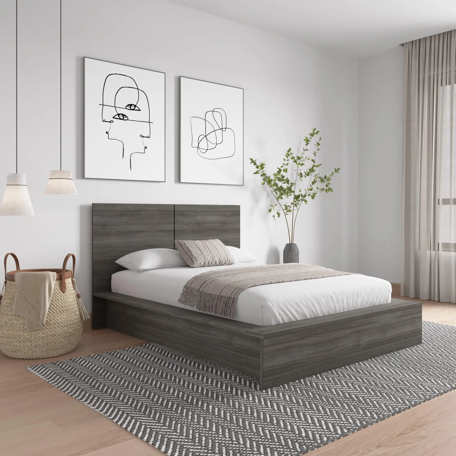 Lit plateforme double avec tête de lit (54") - Nexera