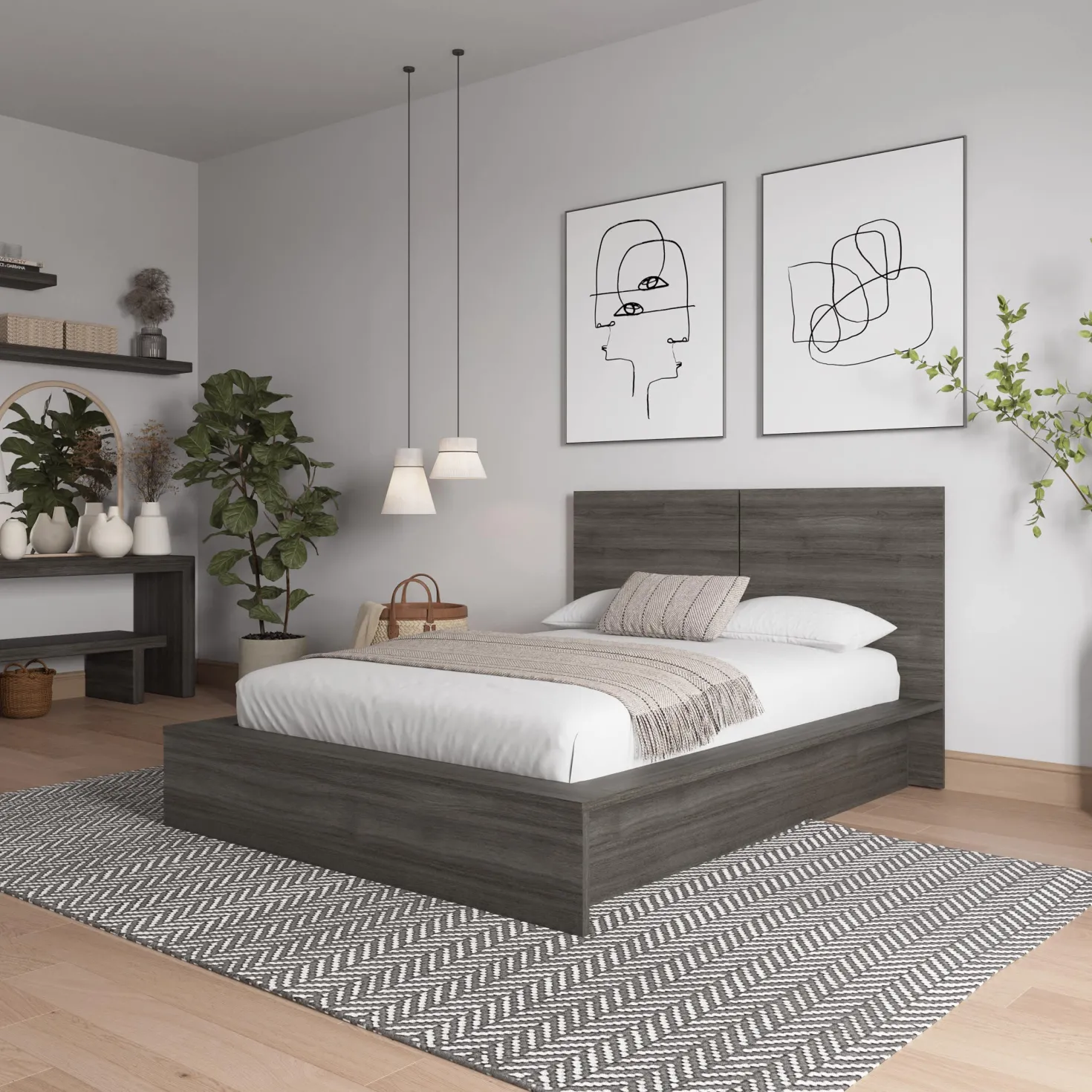 Lit plateforme double avec tête de lit (54") - Nexera