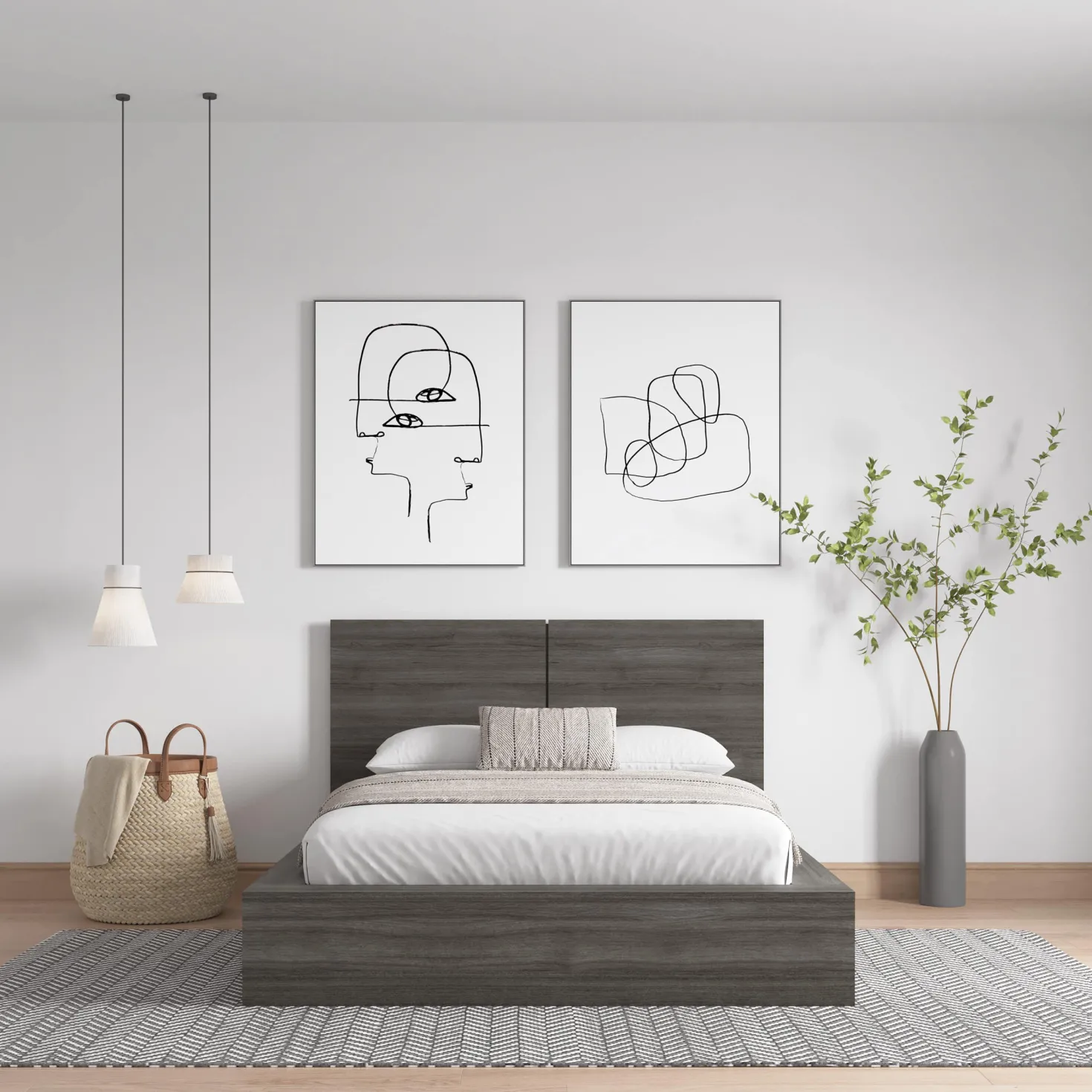 Lit plateforme double avec tête de lit (54") - Nexera