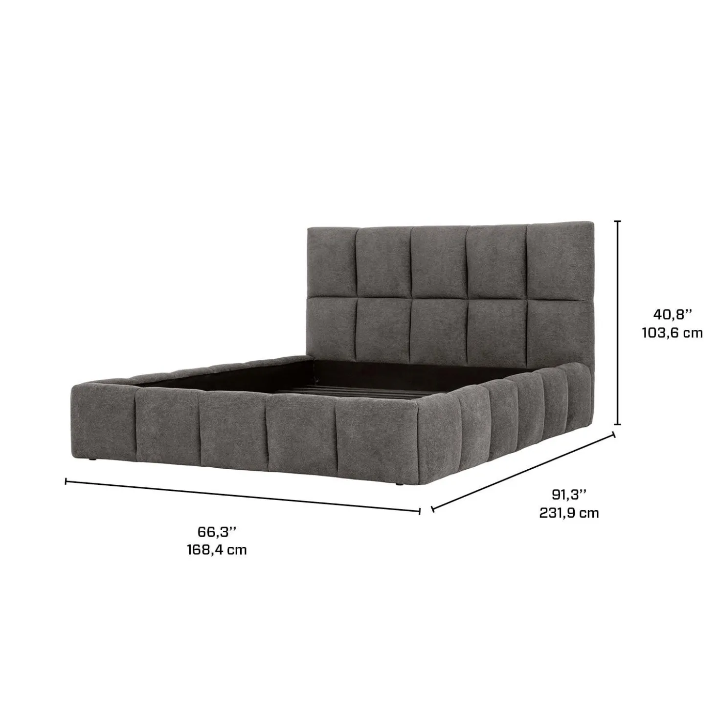 Lit queen de style guimauve (60") - gris