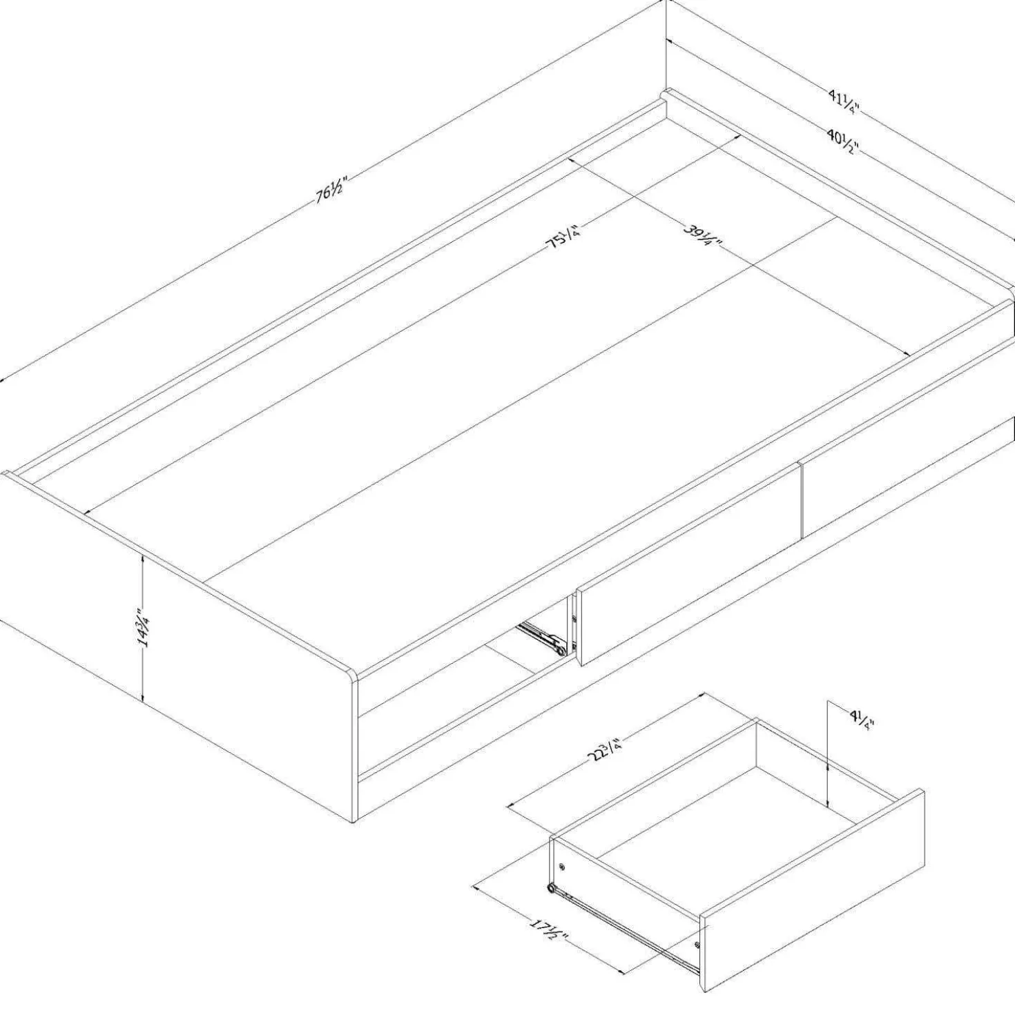 Lit simple avec rangement 3 tiroirs (39") - South Shore