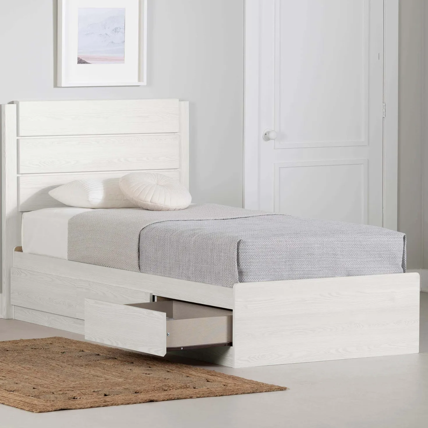 Lit simple avec rangement 3 tiroirs et tête de lit (39") - South Shore