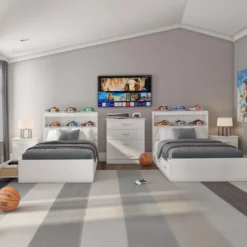 Lit simple avec rangement 3 tiroirs et tête de lit (39")