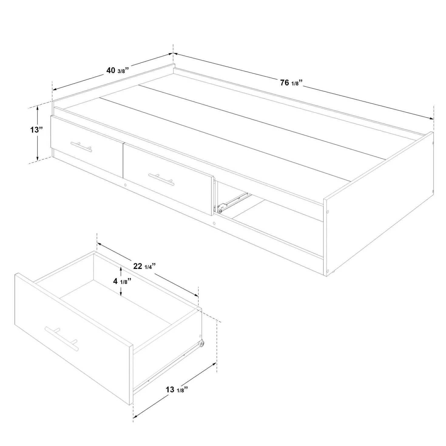 Lit simple avec rangement 3 tiroirs et tête de lit (39")