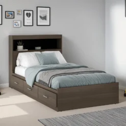 Lit simple avec rangement 3 tiroirs et tête de lit (39