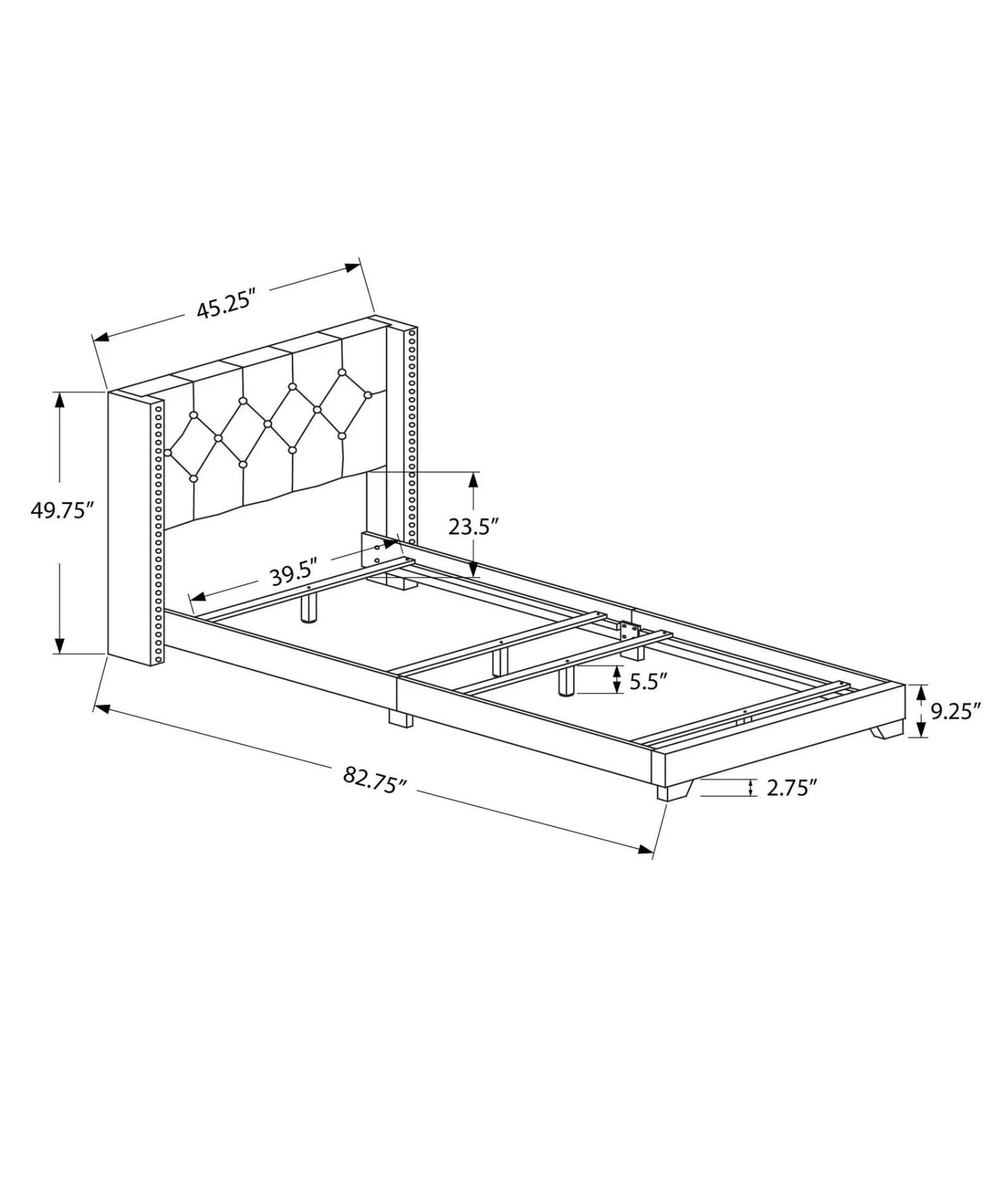 Lit simple en tissu avec tête de lit (39")