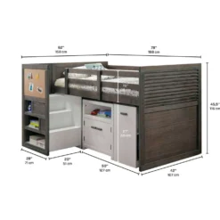 Lit simple mezzanine avec rangement et bureau (39