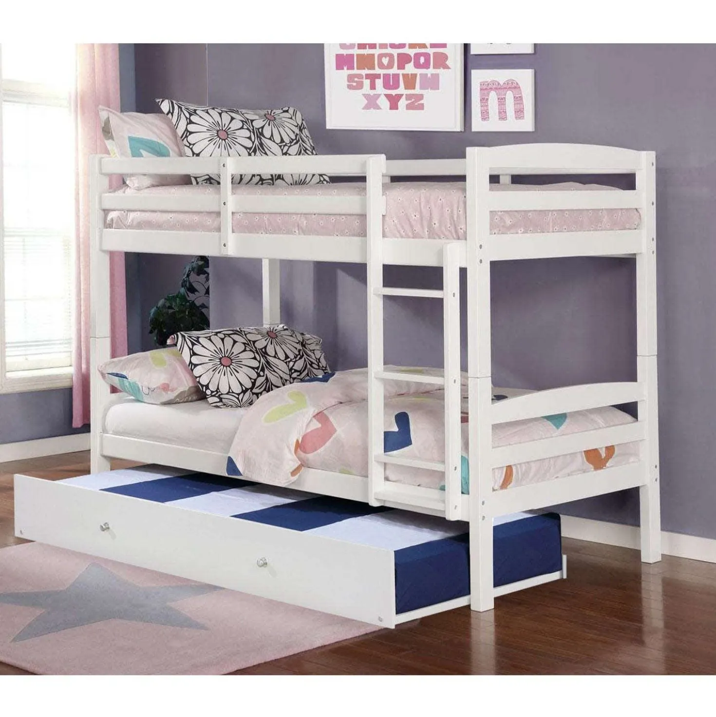Lit superposé blanc avec lit gigogne - 39"/39"