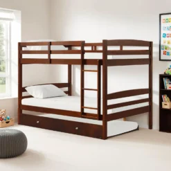 Lit superposé brun avec lit gigogne - 54"/54"