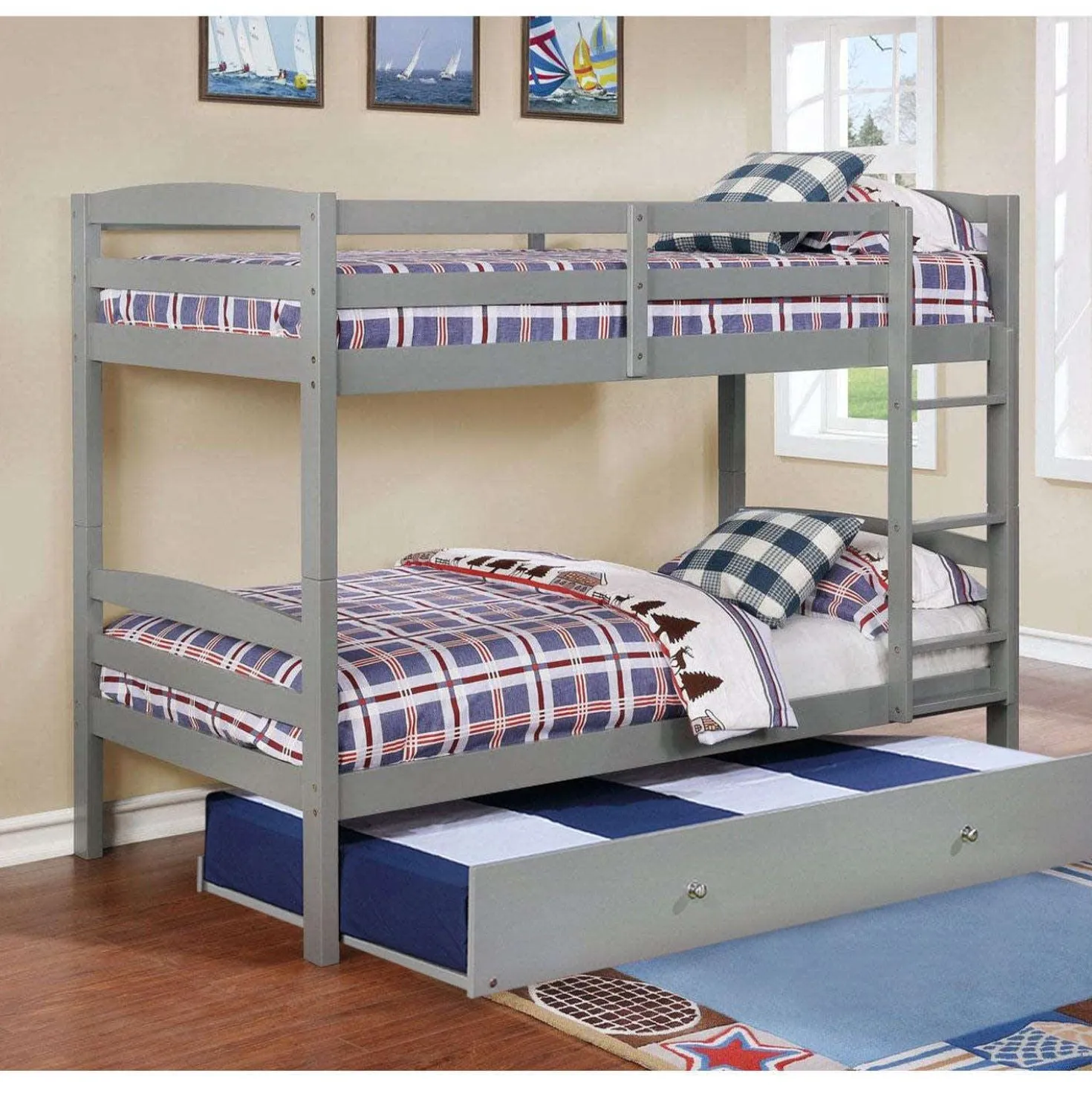 Lit superposé gris avec lit gigogne - 39"/39"