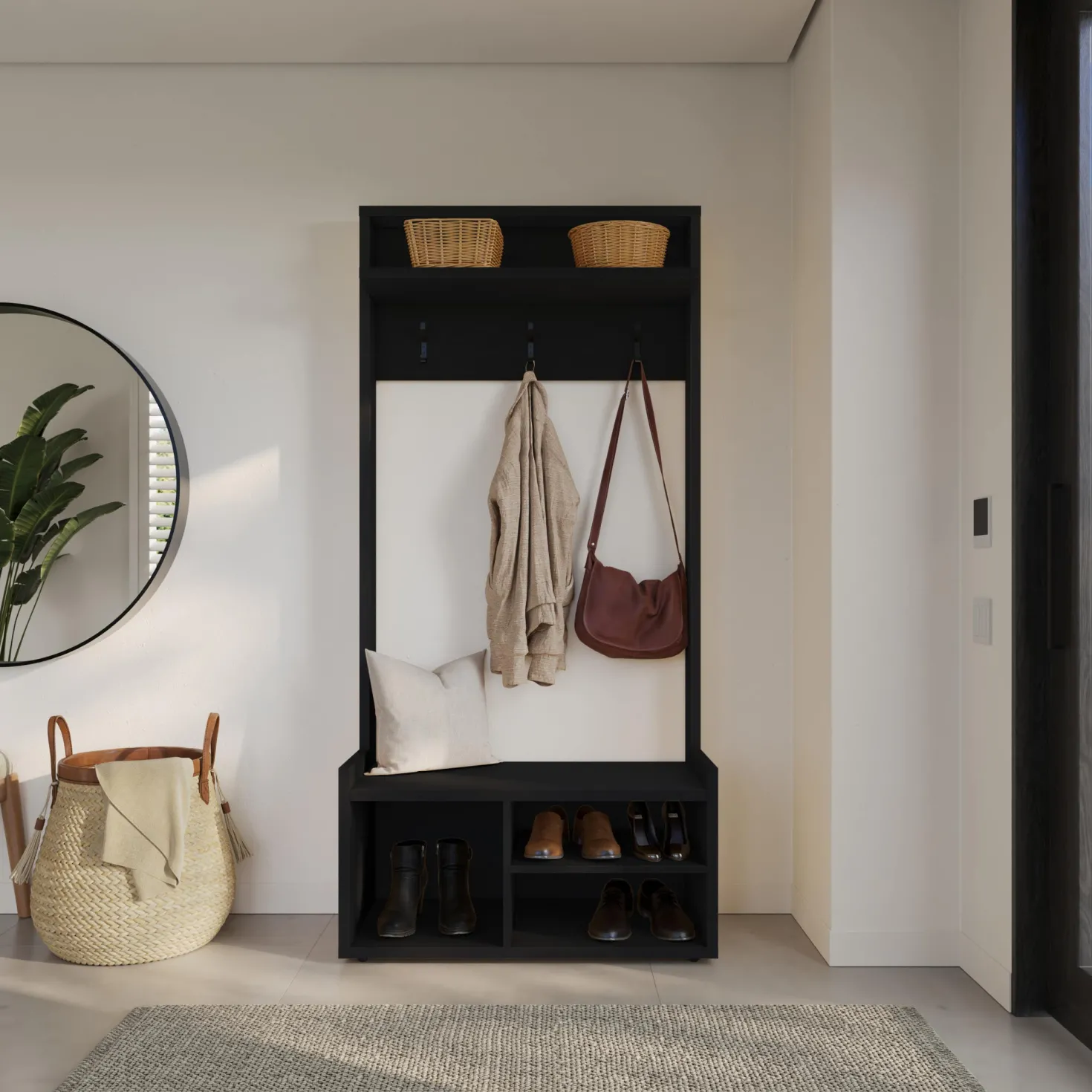 Meuble d'entrée avec rangement noir