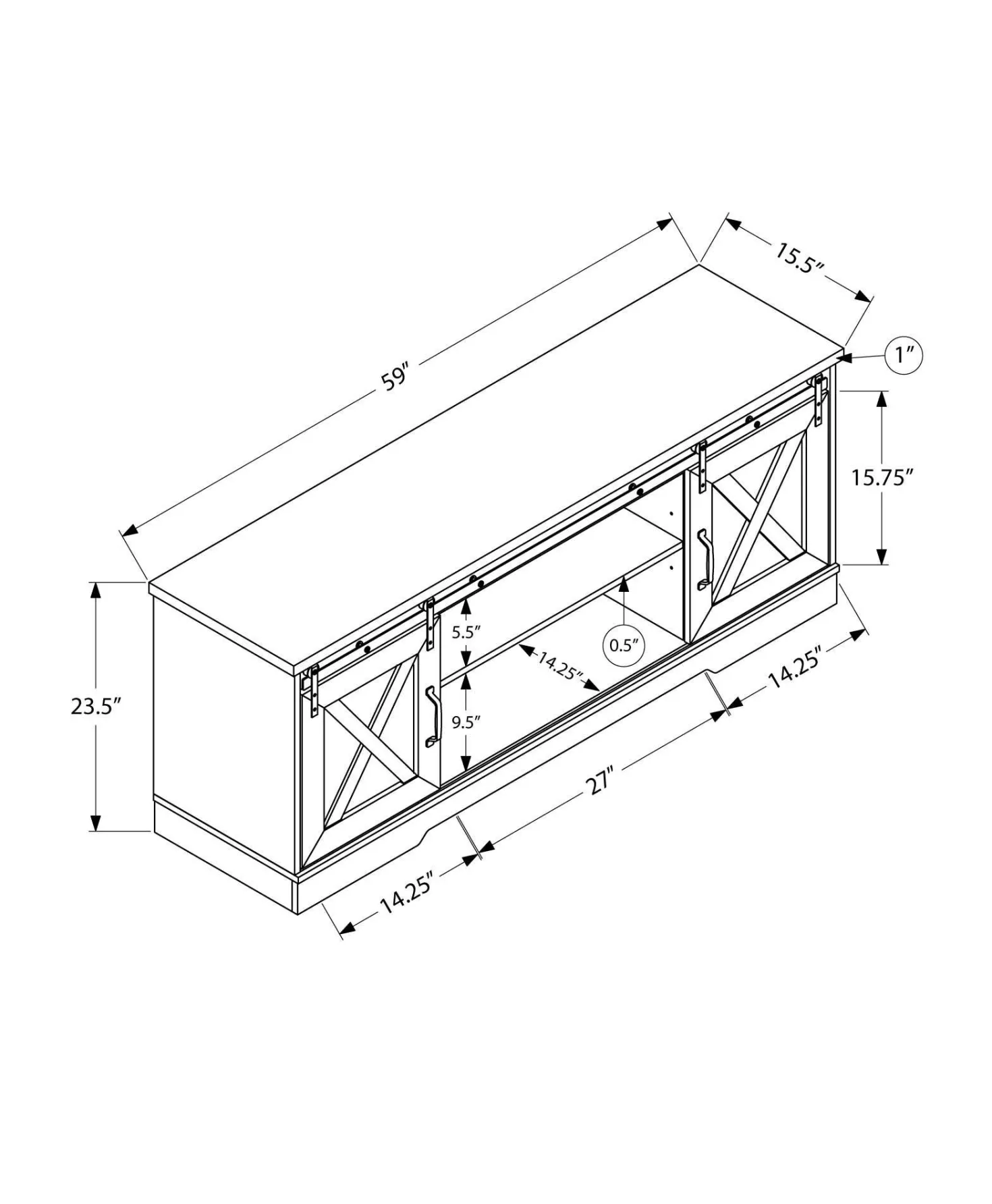 Meuble TV avec portes coulissantes 60" - Monarch