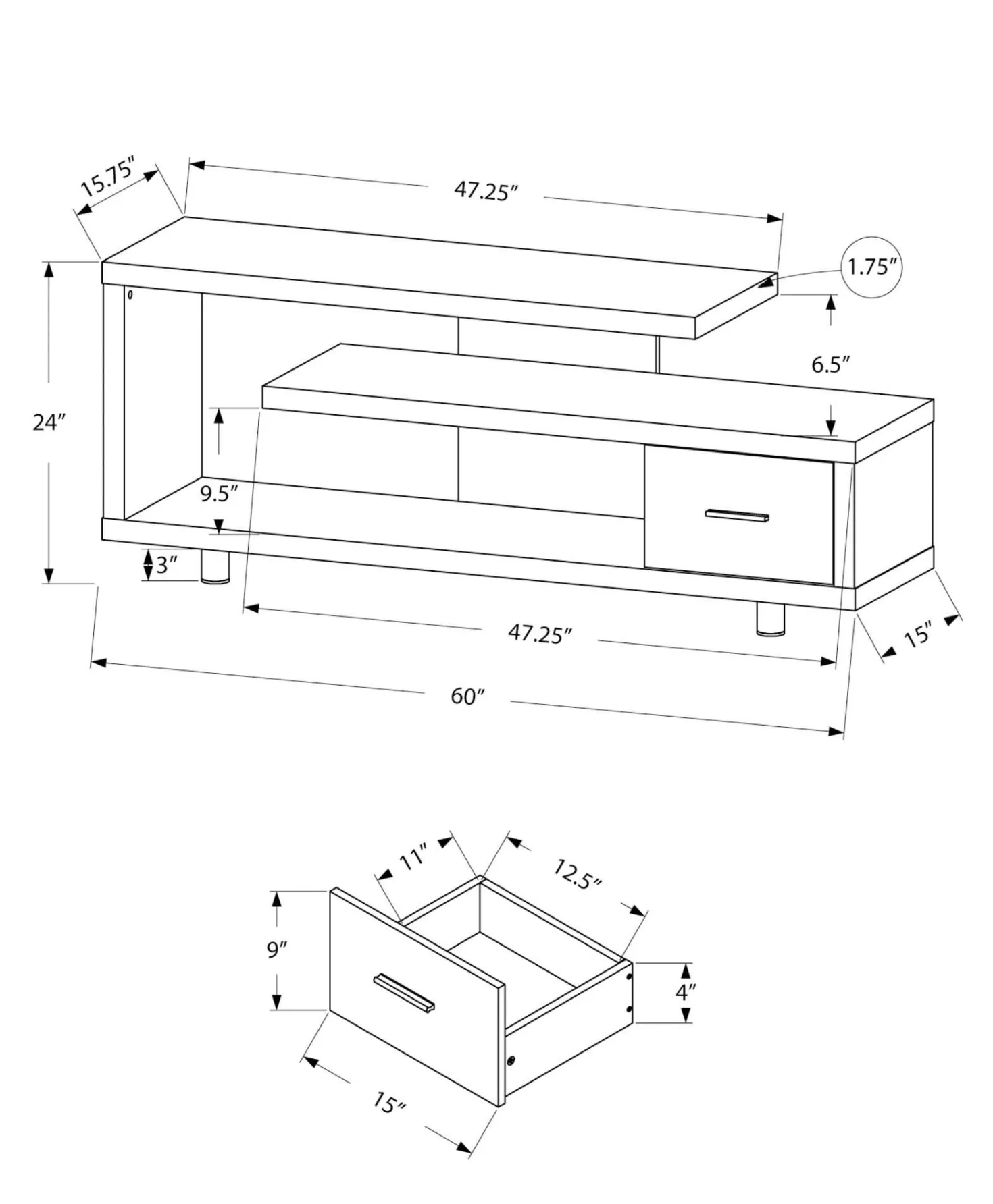 Meuble TV avec tiroir 60" - Monarch