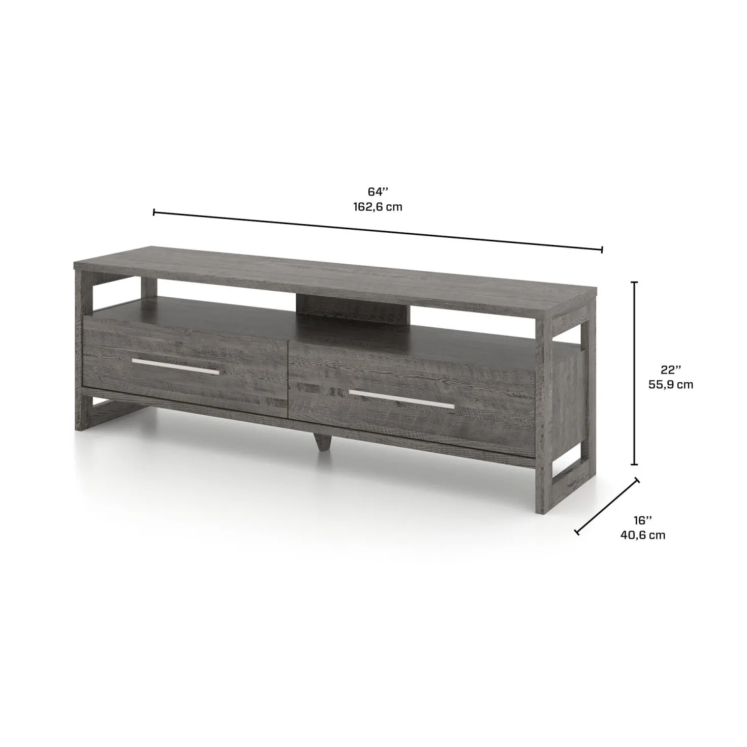 Meuble TV avec tiroirs 63" - gris