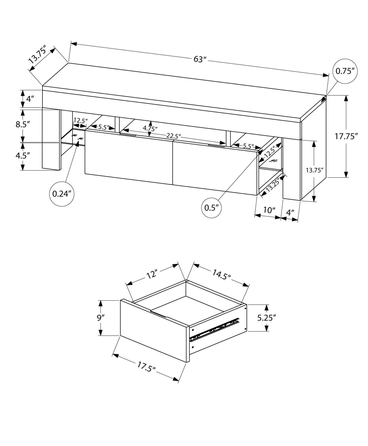 Meuble TV avec tiroirs 63" - Monarch