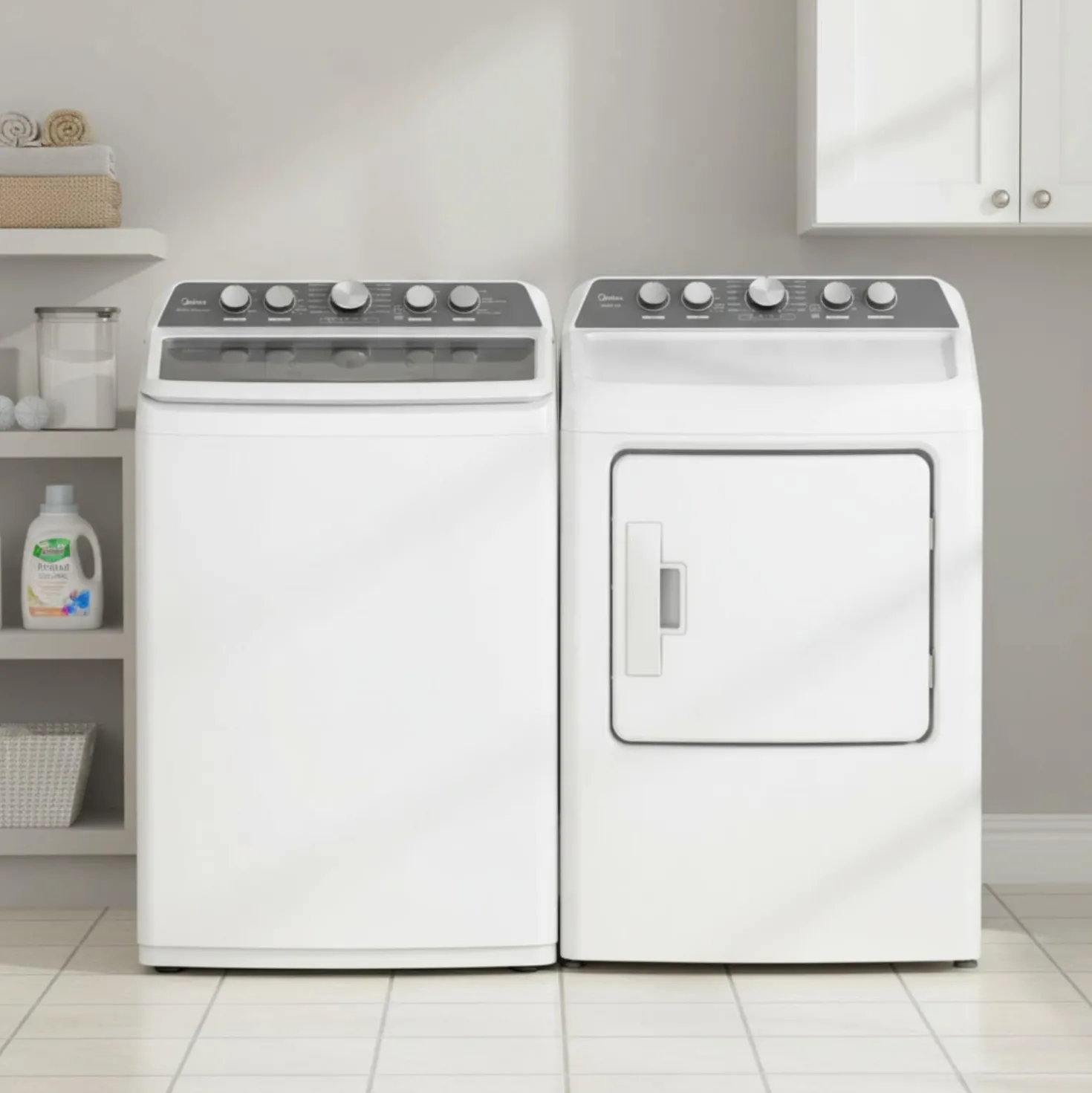 Midea Ensemble laveuse sécheuse, Blanc, Chargement par le haut