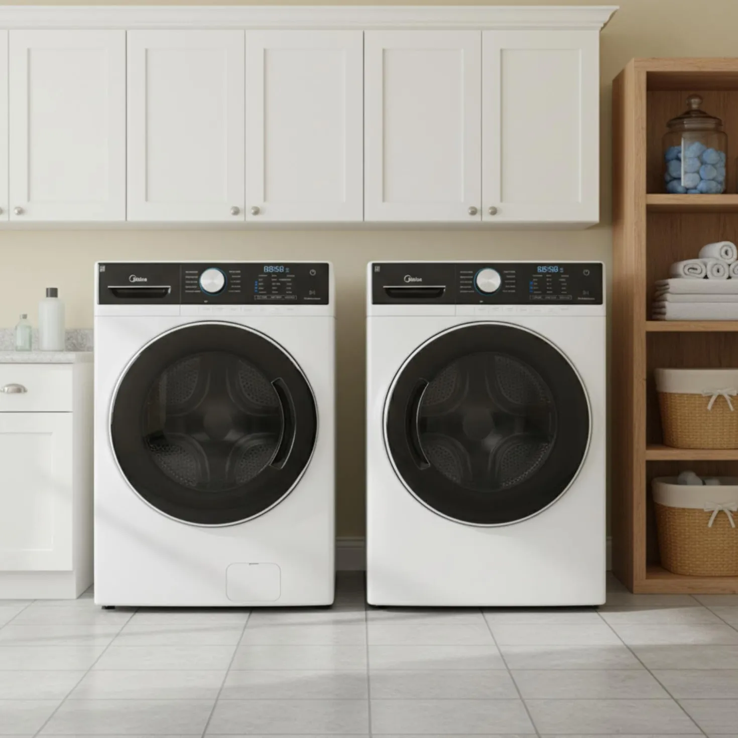 Midea Ensemble laveuse sécheuse, Blanc, Chargement frontal