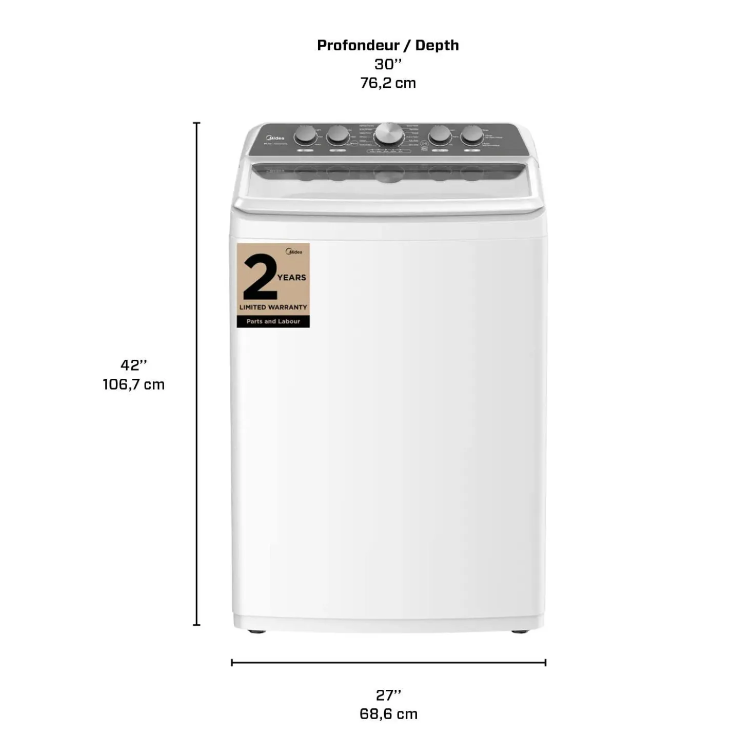 Midea Laveuse Chargement par le haut Blanc 27" - MLV47C4AWW